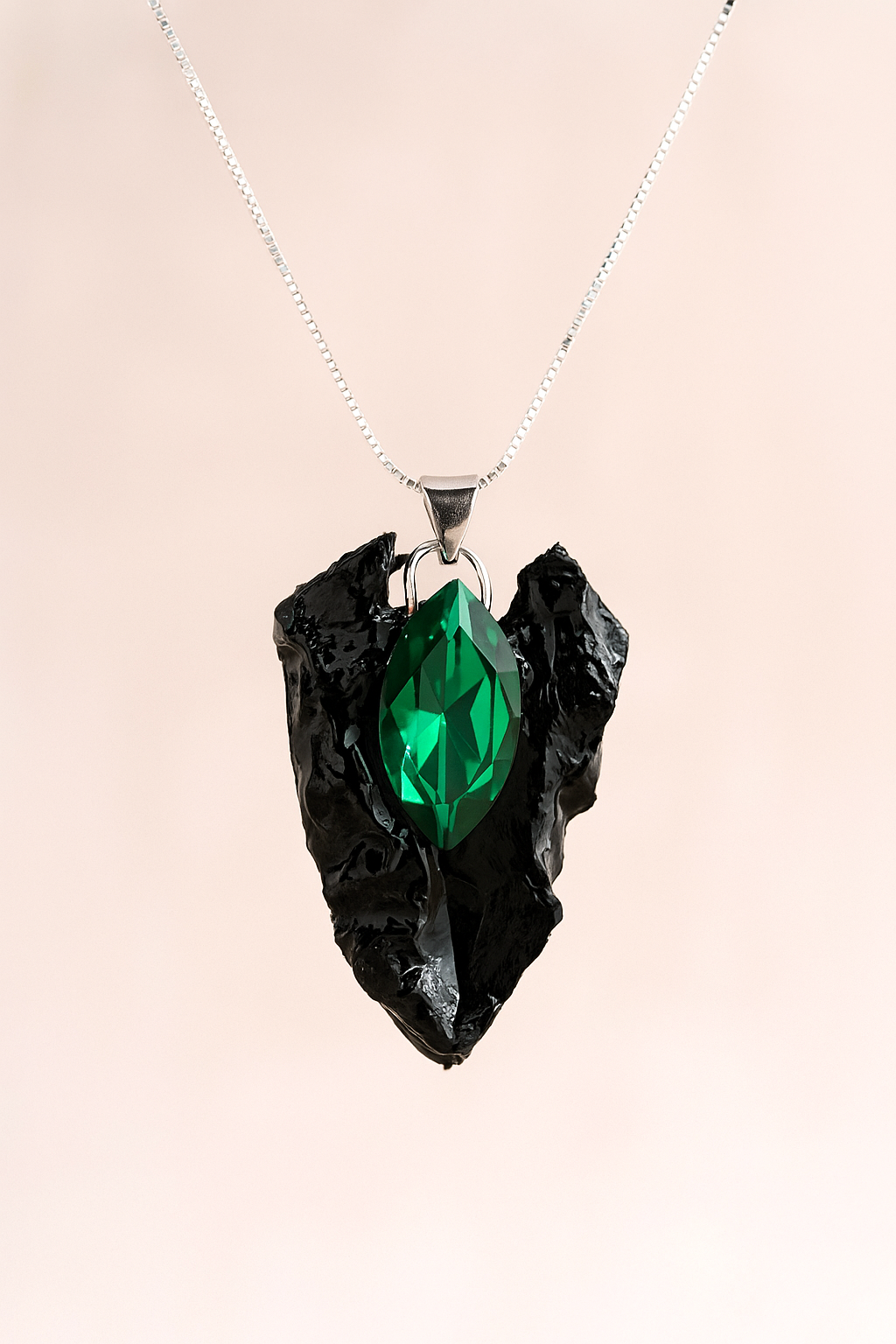 S925 Sustainable Statement Emerald "KAYMA" Pendant Mothers Day Gift Handmade Mystical Unique Upcycled RARE Modern Avant Garde Dark Feminine