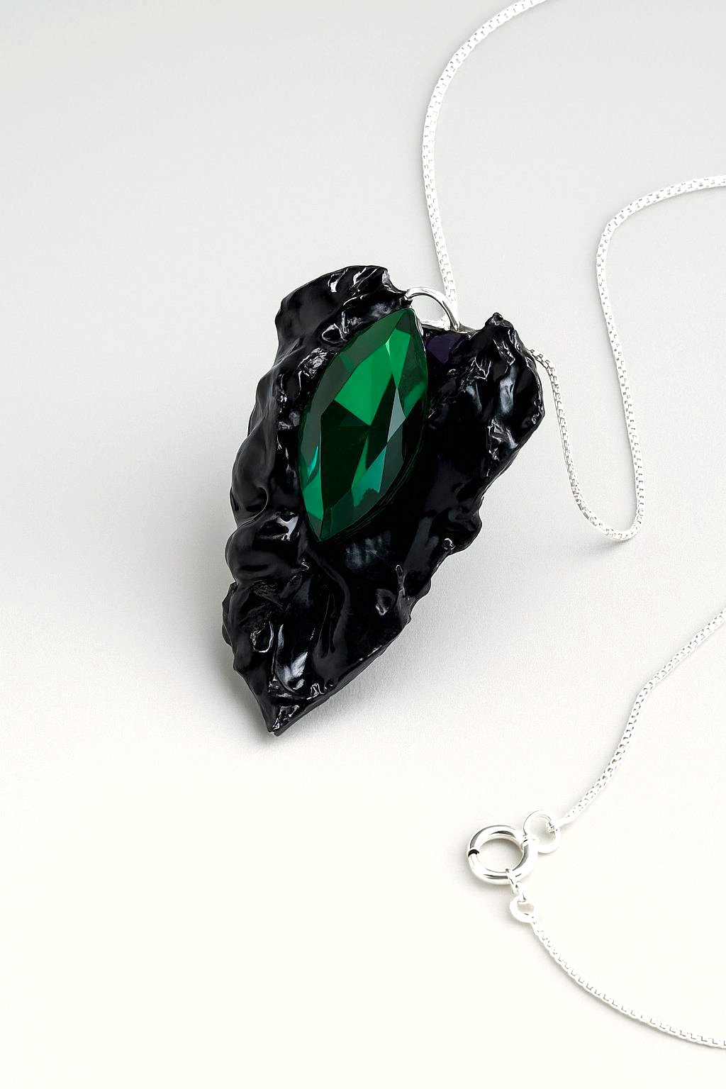 S925 Sustainable Statement Emerald "KAYMA" Pendant Mothers Day Gift Handmade Mystical Unique Upcycled RARE Modern Avant Garde Dark Feminine