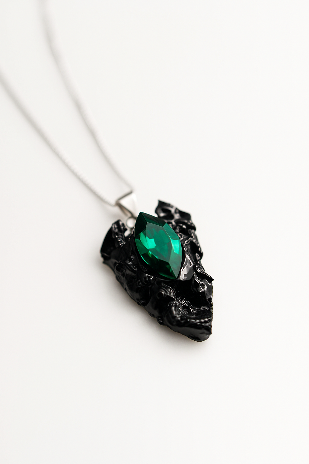 S925 Sustainable Statement Emerald "KAYMA" Pendant Mothers Day Gift Handmade Mystical Unique Upcycled RARE Modern Avant Garde Dark Feminine