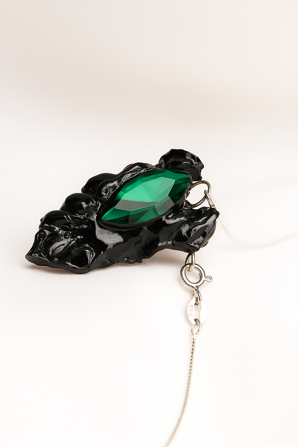 S925 Sustainable Statement Emerald "KAYMA" Pendant Mothers Day Gift Handmade Mystical Unique Upcycled RARE Modern Avant Garde Dark Feminine