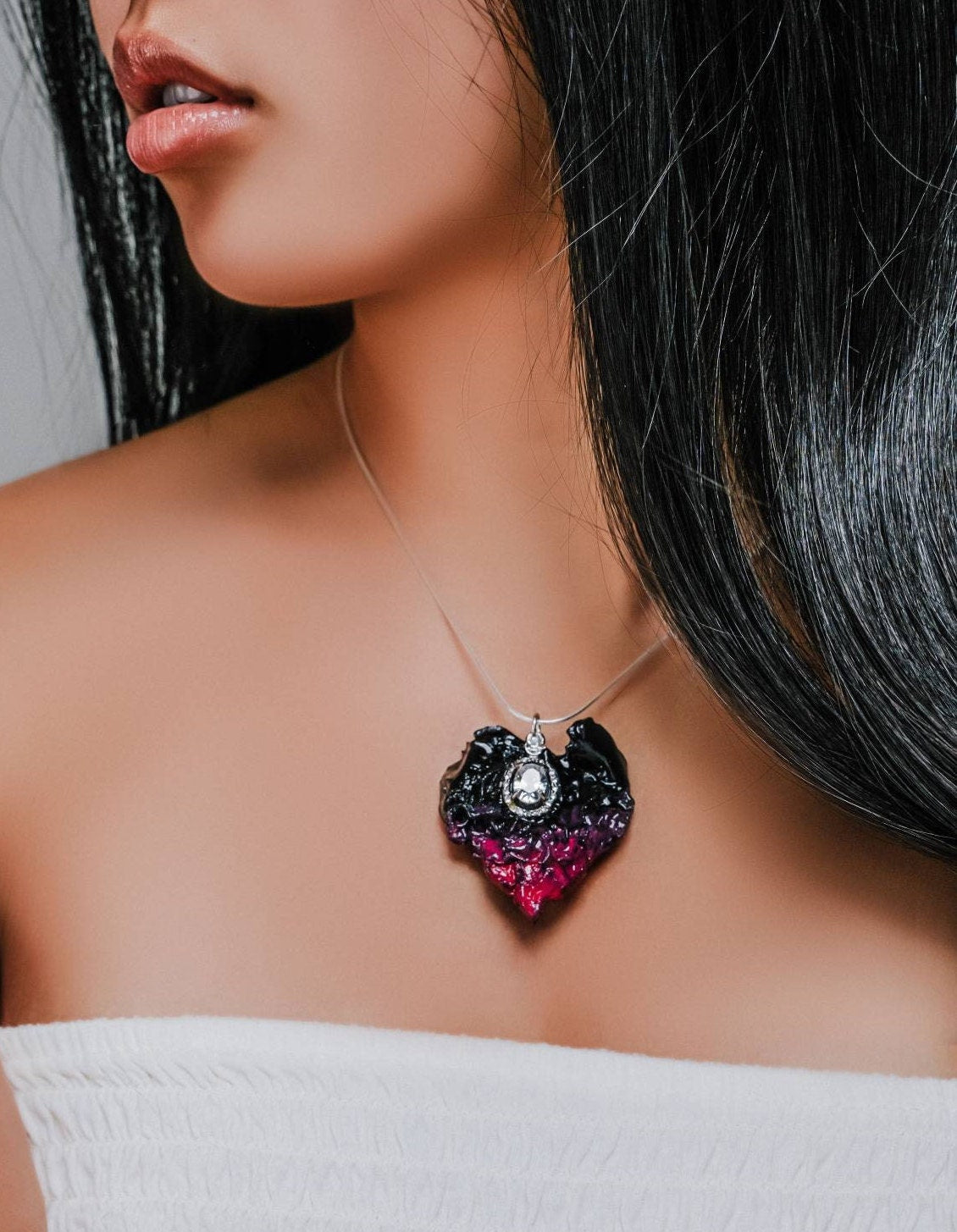S925 Futuristic Sustainable Statement Pendant "Rose" Handmade Valentine's Day gift for her Mystical Unique Eco RARE Goth Grunge Extravagant