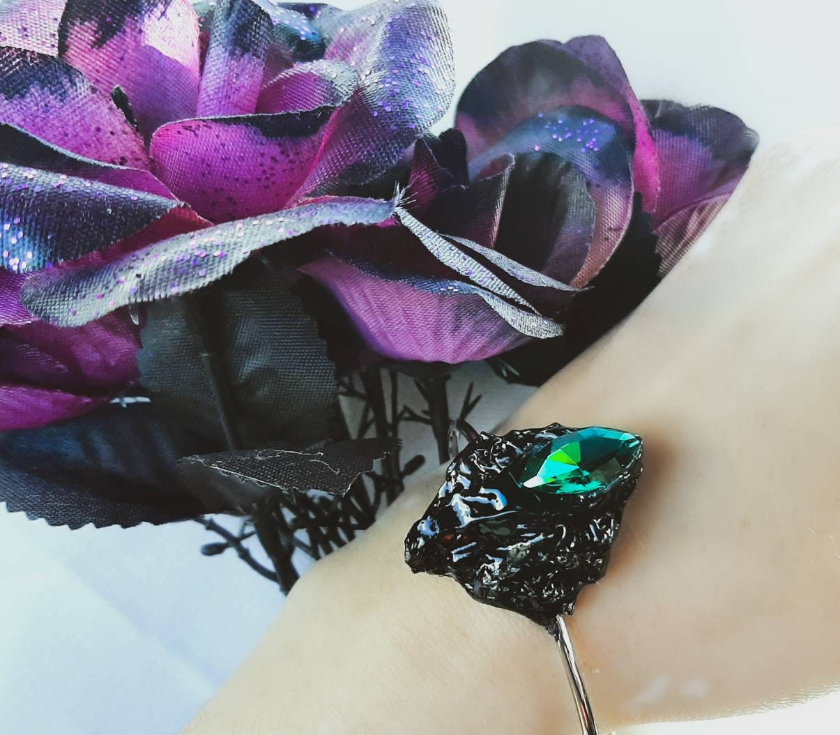 EMERALD Futuristic Sustainable Statement Bracelet Handmade Mother's Day Gift Classy Unique Upcycled Gothic Avant-garde Dark Feminine