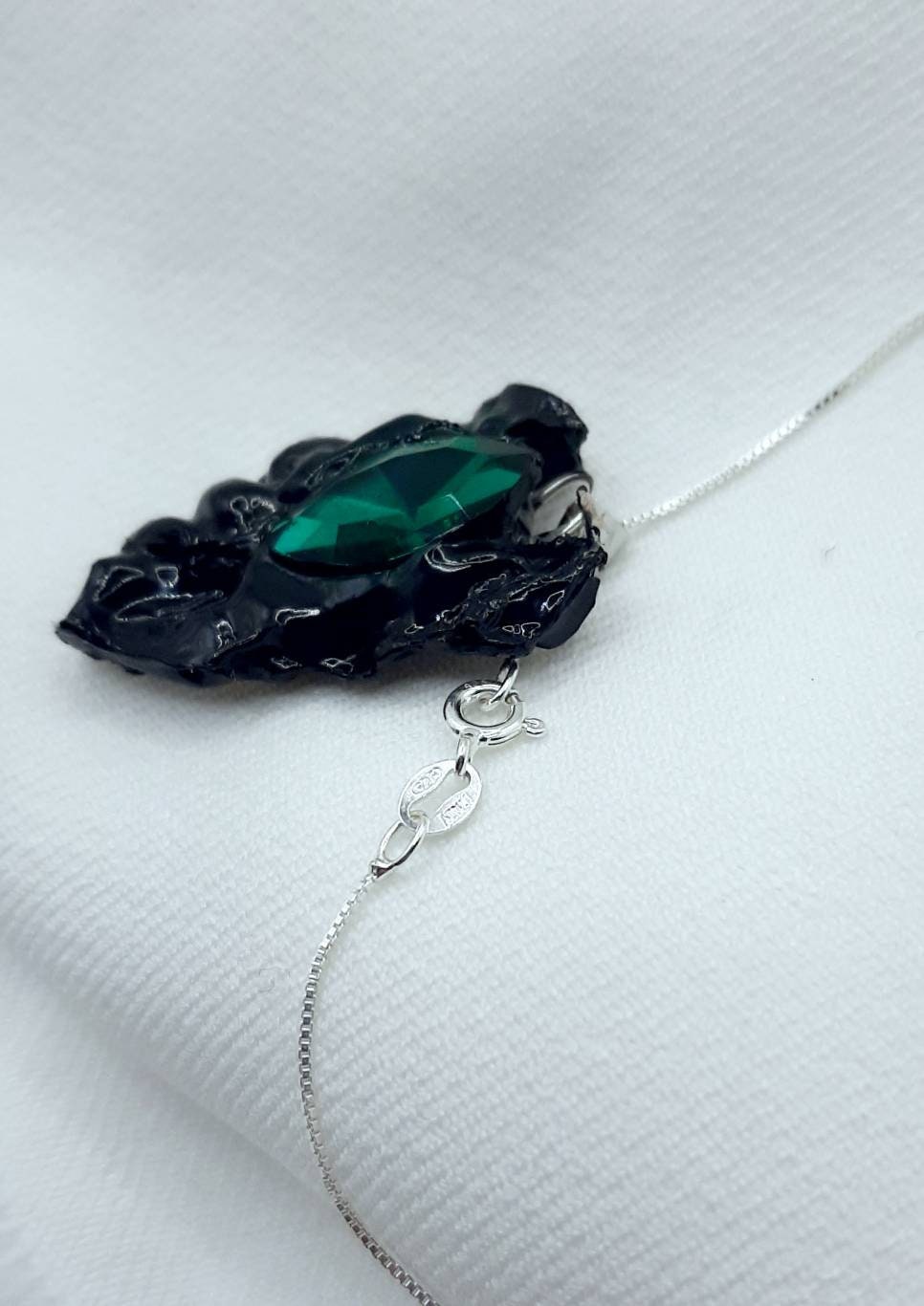 S925 Sustainable Statement Emerald "KAYMA" Pendant Mothers Day Gift Handmade Mystical Unique Upcycled RARE Modern Avant Garde Dark Feminine