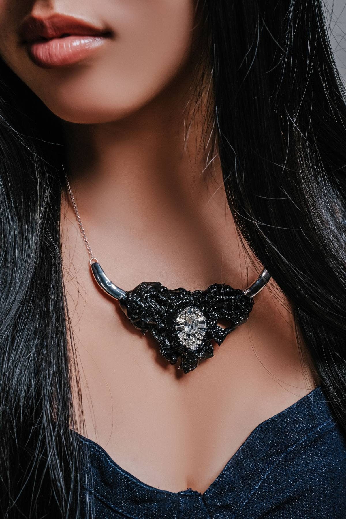 Futuristic Sustainable Statement Necklace "Ariane" Mother's Day Gift Mystical Unique Upcycled RARE Dark Feminine Avant-garde  Handmade